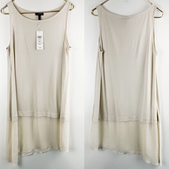 NWT Eileen Fisher Sleeveless Asymmetric-Hem Silk Tunic in Bone minimalist